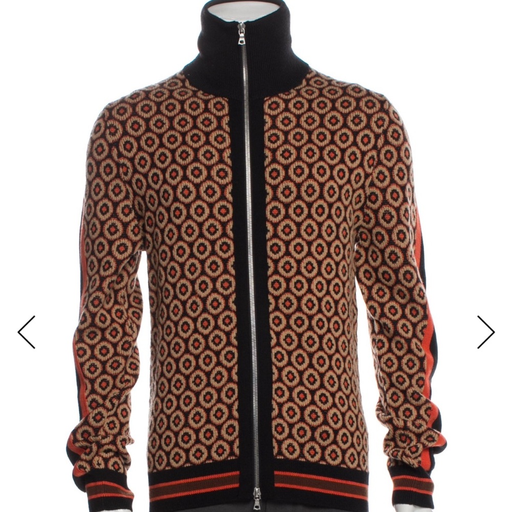 Dries Van Noten Merino Wool Geometric Zip Cardigan